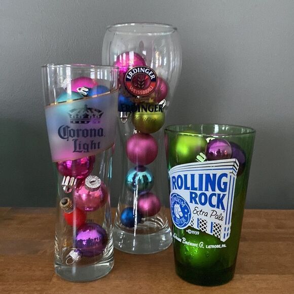 Lot of 3 Beer Glasses Rolling Rock, Corona Light and Erdinger - Picture 2 of 9